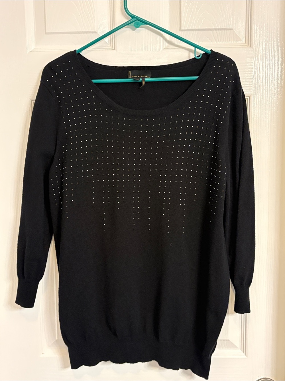 i jeans by Buffalo Black Scoop Neck Sweater with Silver Stud Detail